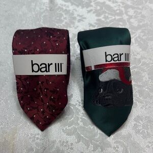 Bar III Burgundy Floral Tie & Forest Green Novelty Tie